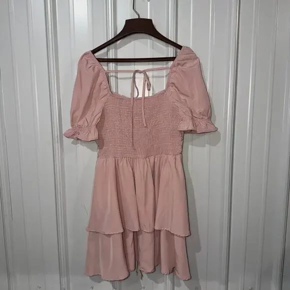 Fairycore Coquette Corset Lace Up Pink Mini Dress Puff Sleeve Cottagecore  Large - Picture 6 of 13